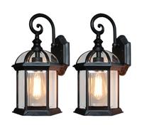 Moddeny 2 Pack Retro Waterproof Outdoor Wall Lanterns E27 Aluminum Outdoor Wall Light Fixtures Black Farmhouse Exterior Wall Sconce Porch Lights for Patio Front Door Entryway