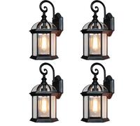 Moddeny 4 Pack Retro Waterproof Outdoor Wall Lanterns E27 Aluminum Outdoor Wall Light Fixtures Black Farmhouse Exterior Wall Sconce Porch Lights for Patio Front Door Entryway