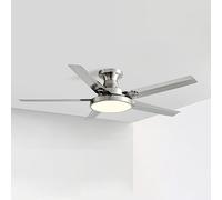 Moddeny 42 Inch Strong Wind Stainless Steel Ceiling Fan Light Bedroom Living Room Flush Mount Fan Light Mute with Remote Smart Ceiling Fan with Light Outdoor Ceiling Fans for Patios with Light