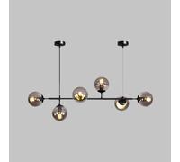 Moddeny 6 Light E27 Modern Chandelier Northern Europe Glass Ball Hanging Lights Industrial 130CM Ceiling Pendant Lamps for Living Room Dining Room Art Decoration Restaurant (Black + Smoky Gray)