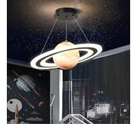 Moddeny Children's Bedroom Planets Pendant Lights, Modern Acrylic Indoor Chandelier Adjustable E27 Ceiling Pendant Lamp with Round Glass Lampshade for Boys Girls Living Room Children's Room