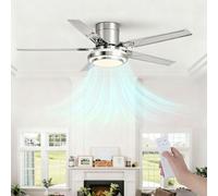 Moddeny Modern Ceiling Fan with Light and Remote Control, 42" Stainless Steel 5-Blade Ceiling Fan 6 Speed 3 Color Reversible Flush Mount Low Profile Ceiling Fans for Bedroom Kitchen Living Room