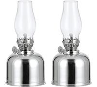 Moddeny Oil Lamp Lantern, 7.48 * 3.34 Inch Metal Glass Oil Lamps, Indoors Retro Kerosene Lamp, for Bedroom, Learning, Restaurant of Windproof Desktop Oil Lamp (Color: Silver)
