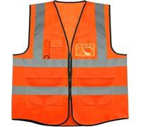 MODE BLEND Orange Hi Vis Vest High Visibility Reflective Safety Vest Breathable with Zipper Pocket for Traffic Work Running Surveyor Security Guard Construction Use (XL)