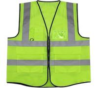 MODE BLEND Yellow Hi Vis Vest High Visibility Reflective Safety Vest Breathable with Zipper Pocket for Traffic Work Running Surveyor Security Guard Construction Use (L)