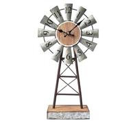MODE HOME Galvanized Windmill Table Clock on Stand,Vintage Desk and Shelf Clock,Decorative Farmhouse Kitchen Clock Mantel Clock,Rustic Windmill Decor