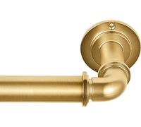 MODE Industrial Room Darkening Collection 1 1/8" Diameter Industrial Curtain Rod Set with Steel Wall Mounted Adjustable Curtain Rod, Blocks Light, Fits 36” to 72” Windows, Brushed Gold