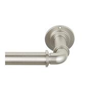 MODE Industrial Room Darkening Collection 1 1/8" Diameter Industrial Curtain Rod Set with Steel Wall Mounted Adjustable Curtain Rod, Blocks Light, Fits 72” to 144” Windows, Brushed Nickel