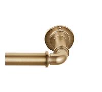 MODE Industrial Room Darkening Collection 1 1/8" Diameter Industrial Curtain Rod Set with Steel Wall Mounted Adjustable Curtain Rod, Blocks Light, Fits 72” to 144” Windows, Warm Gold