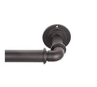 MODE Industrial Room Darkening Collection 1 1/8" Diameter Industrial Curtain Rod Set with Steel Wall Mounted Adjustable Curtain Rod, Blocks Light, Fits 72” to 144” Windows, Dark Brown