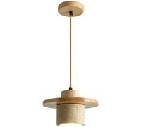 MODEBHD Japanese Style Modern Travertine Pendant Light Wabi Sabi Stone Pendant Lamp Adjustable Wood Kitchen Island Light Fixture Mini Cylinder Hanging Lighting For Restaurants, Bedroom, E27 Chandelier