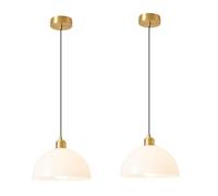 MODEBHD Milk White Glass Pendant Light Fixtures Medium 9.85 Inches Lampshade Gold Brass Finish And Switch Vintage Pendant Ceiling Lamp Copper Pendant Lighting (Milk White)