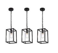 MODEBHD Pendant Light Square Cage Hanging Lamp, Clear Light Glass Ceiling Light, Adjustable Chandelier,Pendant Lighting Fixture ， For Kitchen Island Living Room Restaurant