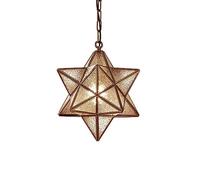 MODEBHD Water Glass Pendant Light Star Shape Lampshade Hanging Lighting Brass Fittings Ceiling Lamp E27 Base Chandelier rope Adjustable Hanging Light Fixture Corridor Bedside Living Room