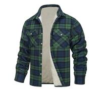 Modeewel Checked Flannel Shirt Men's Thermal Shirt Lined Winter Jacket Checked Lumberjack Jacket Fleece Lining Shirt Jacket Plush Fur Fleece Protective Lining Lumberjack Shirt Work Shirt, Green, XL
