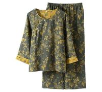 Modeewel Japanese Pyjamas For Women Chinese Pyjamas Two Piece Trouser Suit Loungewear Sweatshirt Suit Hanfu Kimono Japanese Sleepwear, Green, M
