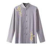Modeewel Linen Shirt Men's Kung Fu Tai Chi Tang Suit Chinese Style Traditional Martial Arts Long Sleeve Cotton Linen Shirt Regular Fit Button-Down Fisherman Shirt