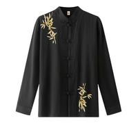 Modeewel Linen Shirt Men's Kung Fu Tai Chi Tang Suit Chinese Style Traditional Martial Arts Long Sleeve Cotton Linen Shirt Regular Fit Button-Down Fisherman Shirt