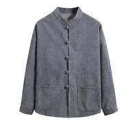 Modeewel Men's Corduroy Shirt Jacket Chinese Kungfu Jacket Tai Chi Qigong Wing Chun Shaolin Long Sleeve Training Clothing Spring Autumn Coat Long Sleeve Jackets Traditional Martial Arts Clothing, gray