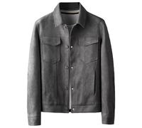 Modeewel Suede Jacket Men's Brown Spring Autumn Jacket Biker Suede Western Jacket Cargo Leather Jacket Warm Vintage Coat Without Hood Winter Coat Transition Jacket Plain Autumn Jacket, gray, M