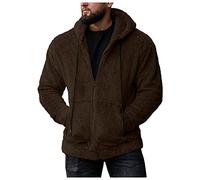 Modeewel Teddy Fleece Sweat Jacket Men's Hooded Pullover Fashion Outdoor Jacket Sports Jacket Jumper Plush Jacket Warm Plush Hoodie Autumn Winter Fleece Jacket Cardigan Teddy Fur Jacket Men, brown
