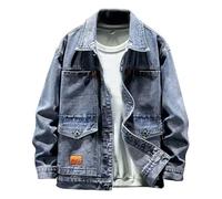 Modeewel Western Denim Jacket Men's Oversized Aviator Coat Cowboy Jacket Cotton Work Jacket Trucker Jacket Sahara Hiking Jacket Denim Coat Streetwear Cargo Jacket Denim Transition Jacket, blue, 4XL