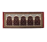 Modefa Turkish Islamic Prayer Rug - Multi Person Janamaz Sajada for Family or Mosque - Large Gathering & Group Praying Carpet - Wide Plush Velvet Praying Mat (Long 4 Person Red/Green)
