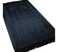 Modefa Velvet Islamic Prayer Rug with Prayer Beads Turkish Janamaz Sajadah Floral Stamp Luxury Plush (Black)