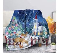 MODEGA Christmas Theme Throw Blanket - Home Fuzzy Blankets Lightweight Cute Plush Christmas Scene Deer Pattern Fleece Microfiber TV Throws Couch Bed Chair Recliner for Baby or Pet, Blue