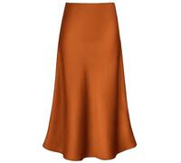 Modegal Women's Satin High Waist Hidden Elasticized Waistband Flared Casual A Line Midi Skirt, Caramel, XL
