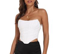 Modegal Women's Vintage Strapless Open Back Boned Mesh Bustier Zip Back Corset Bodyshaper Crop Top - white - 10-12