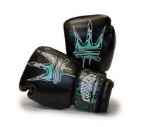 Model 2 16oz Boxing Glove in Black & Green by Endangered Fightwear - Pair of Leather Gloves for Muay Thai, Boxing & MMA Fighting - 2 Sizes - UK