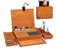 Model Building Station, Portable Wooden Hobby Workbench with Led Light, Pull-Out Debris Tray, Cutting Mat, Sprue Organizer and Tool Storage, Foldable Workstation for Plastic Model Kits & DIY