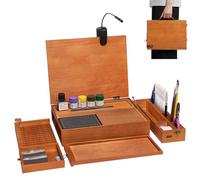Model Building Table Workstation, Portable Model Making Workbench with LED Light and A5 Cutting Mat, Wooden Models Organizer Kit with Drawer, for Precision DIY Crafting and Assembly