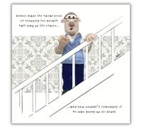 Man stood halfway up flight of stairs Birthday Card