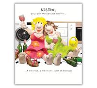 Model Family, Birthday Card for Sister, Sister Greetings Card Drinking!, Multi-coloured, 18.4 x 15.4 cms
