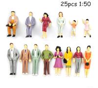 Model Figures People, 25 Pcs Mixed Painted 1:50 Scale H-36mm for Model Railway Street Scene Decoration, Realistic Passenger Crowd for Train Layouts, Sand Table and Landscape Models