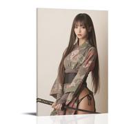 Model Girl in Sexy Kimono with a Samurai Sword, Modern Decoration for the Home, 12 x 18 inches (30 x 45 cm)