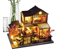 Model House Kit - Wooden 3D 9.5x14.2x9.5cm 330g | LED Light Miniature Craft Puzzle Realistic Building Kit Creative DIY Home Decoration Christmas Display Library Desk Ornament