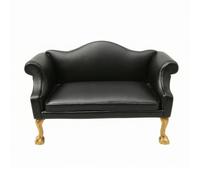 Model Miniature Sofa, 1 12 Miniature Double Sofa, Black Leather Upholstery, Black