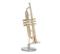 Model Musical Ornaments 10cm Brass Miniature Trumpet Model Mini Musical Instrument Ornament With Stand Case For Desk Bookshelf