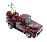 Model Truck, Alloy Metal Build, Red or Beige, Vintage Farm Vehicle, Tabletop Decor Accent, Mini Wooden Crate Detail, for Home, Classroom, Kitchen