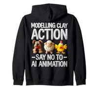 Modelling Clay Action Say No To AI Animation Zip Hoodie
