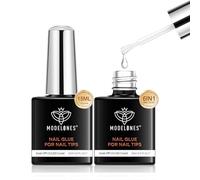 Modelones 2Pcs 6 in 1 Nail Glue Base Coat NailPolish Set Brush On Gel Nails Glue 15ml for Rhinestone, False Nails, Base Gel, Blooming Nail Art Gel for Acrylic U V Lamp Needed