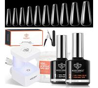 Modelones 4 in 1 Nail Tips and Glue Gel Kit - Ultra-Portable Lamp, 500Pcs Coffin Nails, Prep Dehydrate, DIY Acrylic Art Tools, Extension Kit