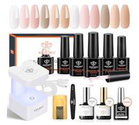 Modelones 8-in-one Builder Nail Gel Kit, 6 Colors All Seasons Nude Builder Gel with Mini Nail Lamp & Forms, Base Top Coat, for Extension Strengthener in a Bottle