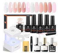 Modelones 8-in-one Nail Builder Gel Kit, 6 Colors Clear Pink Builder Gel with Mini Nail Lamp& Forms Set, for Nails Extension Strengthener Base