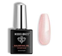 Modelones Builder Gel, 8-in-1 Shimmer Pink Gel Builder for Nails, Hard Gel Nail Strengthener Color Base Gel Extension Gel Nail Builder Gel in a Bottle 15 ML for Women