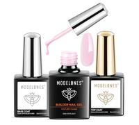 Modelones Builder Nail Gel with Gel Base Top Coat, 3Pcs Baby Pink Builder Nail Kit for Apex Building Extension Thickening Strengthener Hard Gel Nail Strengthener Extension Builder Gel in a Bottle