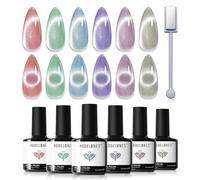 Modelones Cat Eye Gel Nail Polish Set, 6 Colors Holographic Red Blue Purple Silver Glitter 9D Magnetic Gel Polish Pink Shimmer Summer with Magnet Nail Art DIY Salon For Women